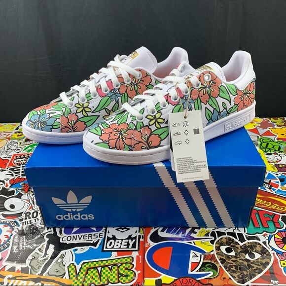 Adidas Stan Smith Leather Floral Size 6.5 Womens - Picture 1 of 15